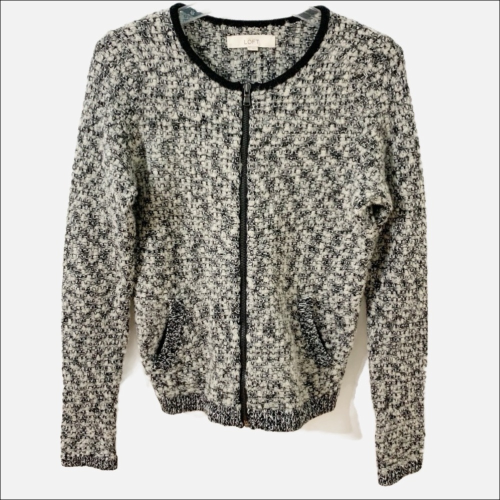 LOFT Ann Taylor Fill Zipper Front Wool Blend Rounded Neckline Cardigan Sweater 🩶